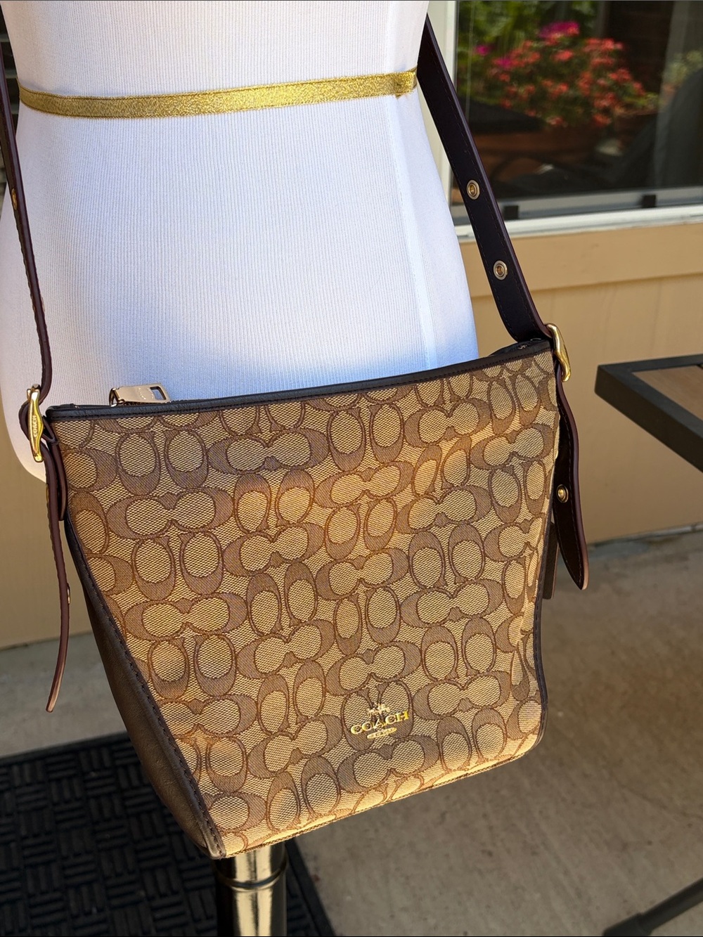 Coach Brown Signature Canvas Crossbody with Gold Hardware